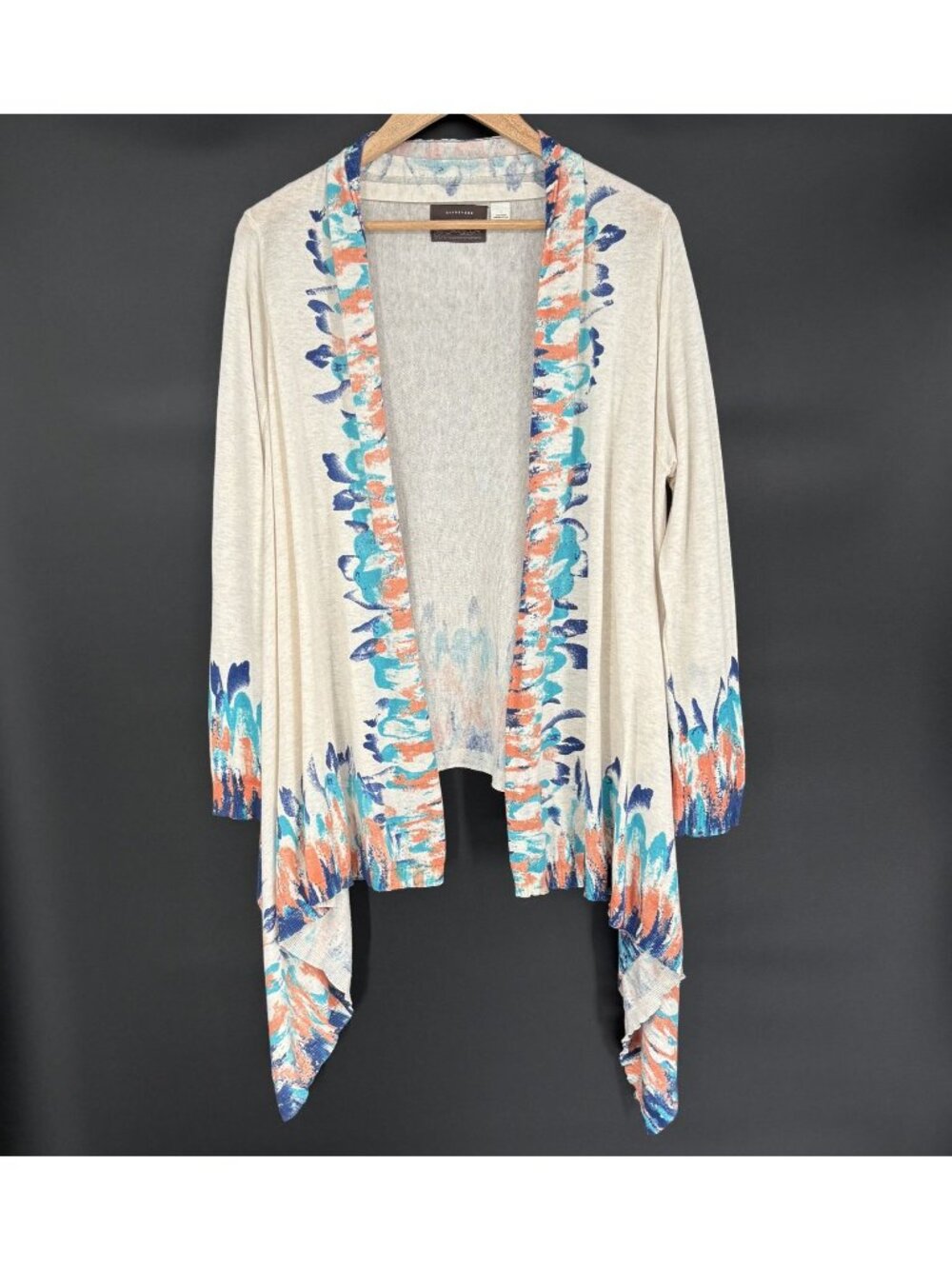 Guinevere Anthropologie Womens Waterfall Cardigan L Cream Open Front Draped Boho